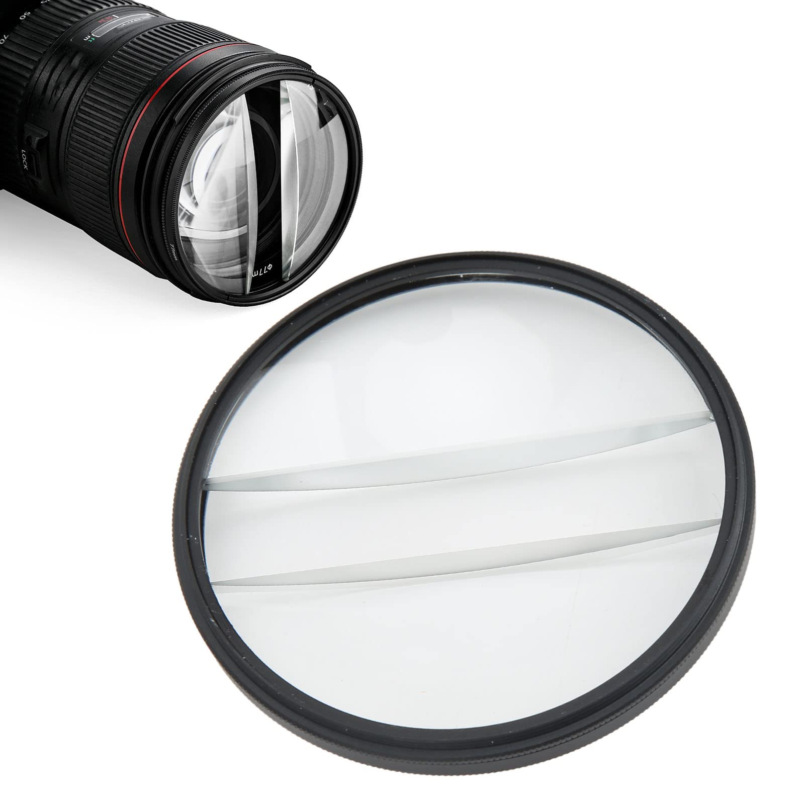 Foreground Blur Photography SLR Accessory, Camera Special Effects Filter Lens for the 77mm Mount, Double Half Moon Glass Split Diopter Filter