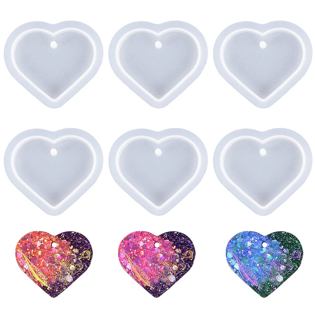 Nifocc 6 PCS Heart Shape Resin Molds Love Heart Keychain Charms Silicone Mold Cute Hearts Casting Molds with Hole for DIY Crafts Jewelry Pendant Earring