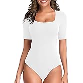 TQD Women's Square Neck Bodysuit Short Sleeve Bodysuit for Women Elbow Sleeve Tshirt Body Suit Top