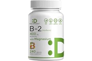 DEAL SUPPLEMENT Vitamin B2 400mg (Riboflavin) | with Magnesium Glycinate 400mg, 240 Capsules – 2 in 1 Support Healthy Nervous System, Mood, Blood & Energy Production, Non-GMO