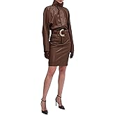 Ronny Kobo Womens Regan Faux Leather Longsleeve Midi Dress