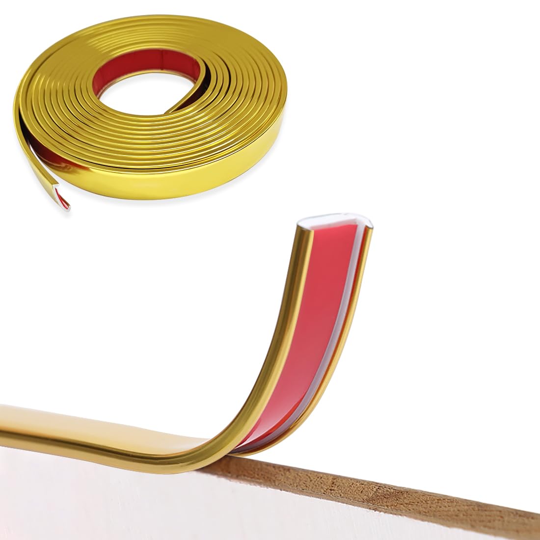 U-Shape Edge Banding, 5M Flexible Peel & Stick Edge Trim, DIY Furniture Restoration (18mm, Gold)