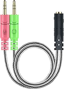 MillSO Headset Splitter for Computer CTIA 3.5mm Jack Headset Adapter Mic and Audio Headphone Splitter Cable with Separate Microphone and Headphone Connector for Gaming Headset to PC - 8inch/20CM Black