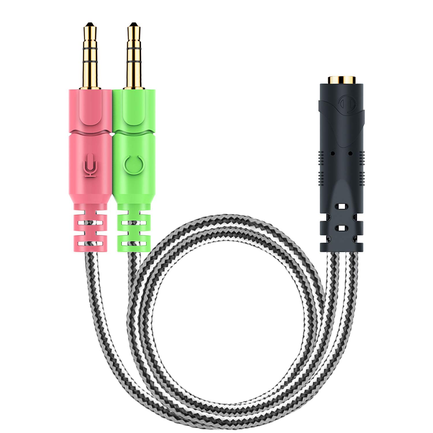 Splitter Audio A Y CTIA 3.5 Mm – Da Femmina A 2 Jack Maschio Per Cuffie E Microfono, Cavo 30 Cm, Per PC E Laptop, Colore Argento