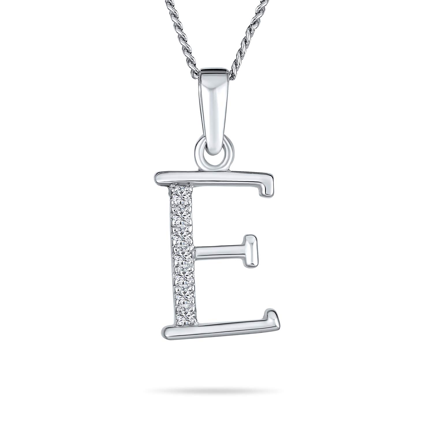 Bling Jewelry Delicate ABC Cubic Zirconia Pave CZ Capital Block Letter Alphabet Initial E Pendant Necklace For Women Sterling Silver