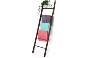Zelbuck Blanket Ladder for Living Room and Bedroom,6-Tier Decorative Display Ladder Shelf,Ladder Rack for Storage and Decor,Wall Leaning Farmhouse Blanket Storage,Towel Rack, Bathroom,Brown