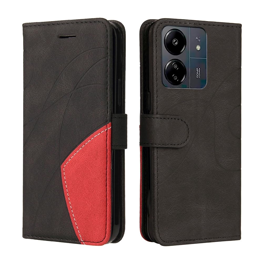 XINNI Protective Phone Case for Xiaomi Poco C65/Redmi 13C, PU/TPU Vintage Flip Leather Shockproof Cover Magnetic Book Style Wallet, Black — image 1