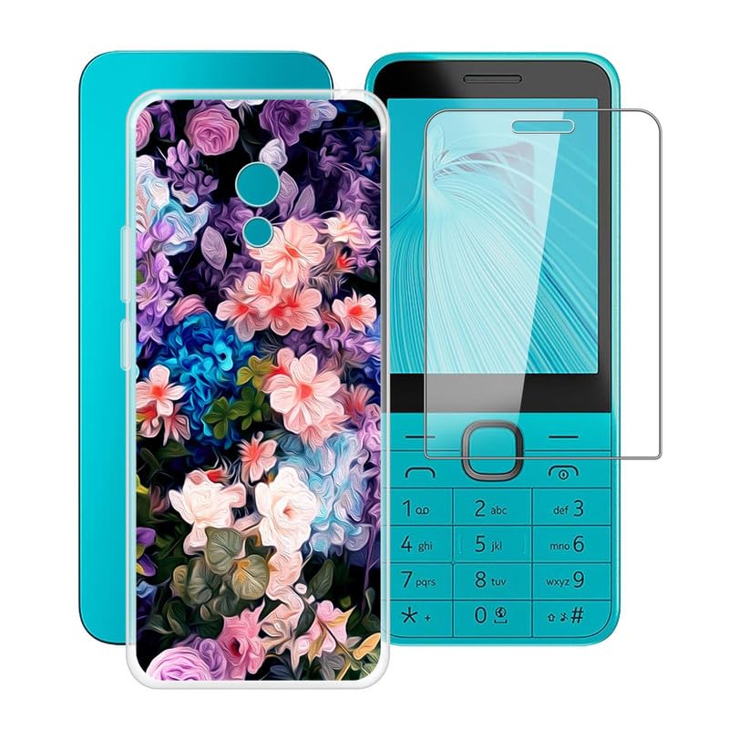 ZXLZKQ Case for Nokia 235 4G 2024 (2.80 inches) with 1 x Tempered Glass Screen Protectors, Ultra Thin Shockproof TPU Clear Soft Silicone Cover for Nokia 235 4G 2024 - Flower wall