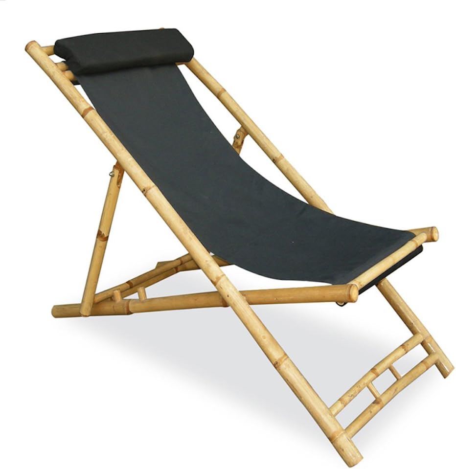Heather Ann Creations Isla Collection Bohemian Folding Sling Chair with Head Cushion, Natural/Black