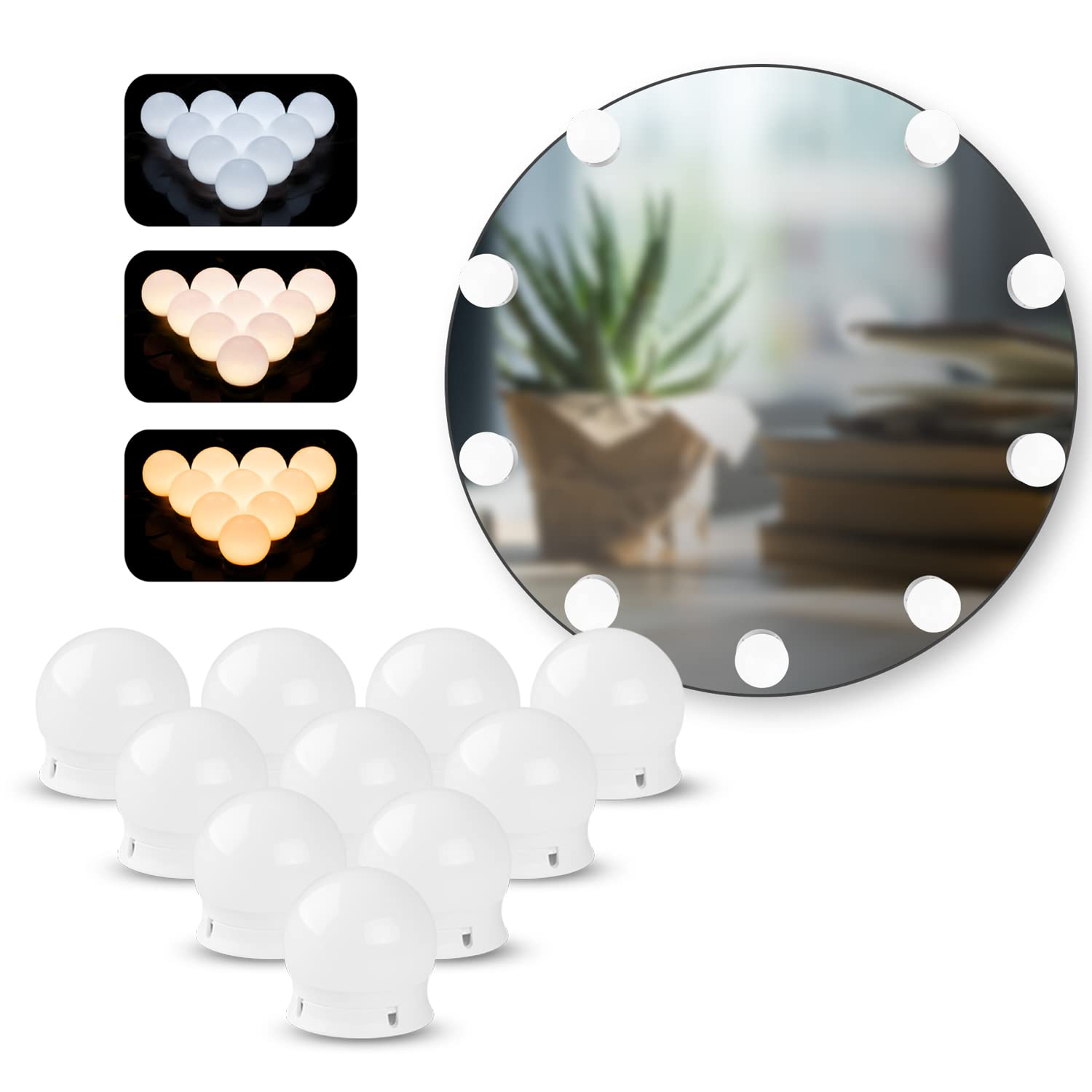Sylvwin Vanity Mirror Lights with 10 Dimmable LED Bulbs,Hollywood Style Mirror Lights Kit with 5 Color Modes & 5 Brightness for Make-up and Dressing Mirror(USB Cable,No Mirror and No Adapter)
