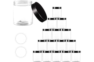 16 Pack 8 OZ Clear Plastic Jars with Black Lids, Elumeiro Empty Round Cream Jar Refillable Cosmetic Containers for Storing Lotion, Slime, Scrub, Powder, Ointment, Rhinestone, Bath Salt