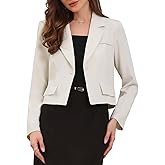 Allegra K Cropped Blazer for Women Notched Collar Long Sleeve Suit Jacket Business Casual Blazers