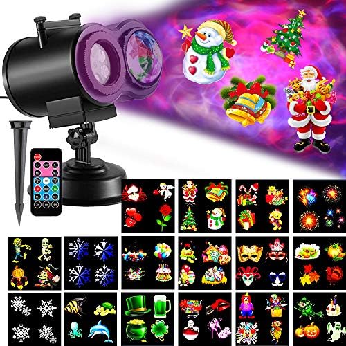 SUGIFT TEC.Bean, 2 in 1 Water Wave Projector with 16 Slides,Remote Control Waterproof Indoor Holiday Decoration Outdoor Christmas Lights New Year Party, Light1, Black