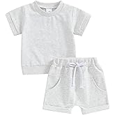 Thorn Tree Toddler Boys Clothes Set Short Sleeve T-shirt Top Elastic Waist Pocket Shorts Solid 2Pcs Outfits