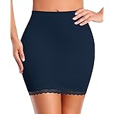 DERCA Half Slips for Women Under Dress Non Cling Lace Trim Slip Skirt Above Knee Underskirt for Dresses