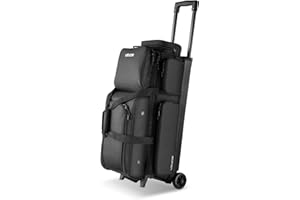VEVOR Bowling Ball Bag, 3 Ball Double Roller Bowling Bag with Wheels, Featuring a Separate Compartment for Shoes (Up To US Si
