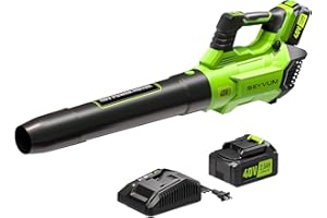 SEYVUM 40V Leaf Blower Cordless - 600CFM 165MPH, Electric Leaf Blower with Upgrade 40V 2.5Ah Battery & Charger, Leaf Blower for Lawn Care with Shoulder Strap - 3 Speed Mode for Leaf/Dust/Snow Blowing