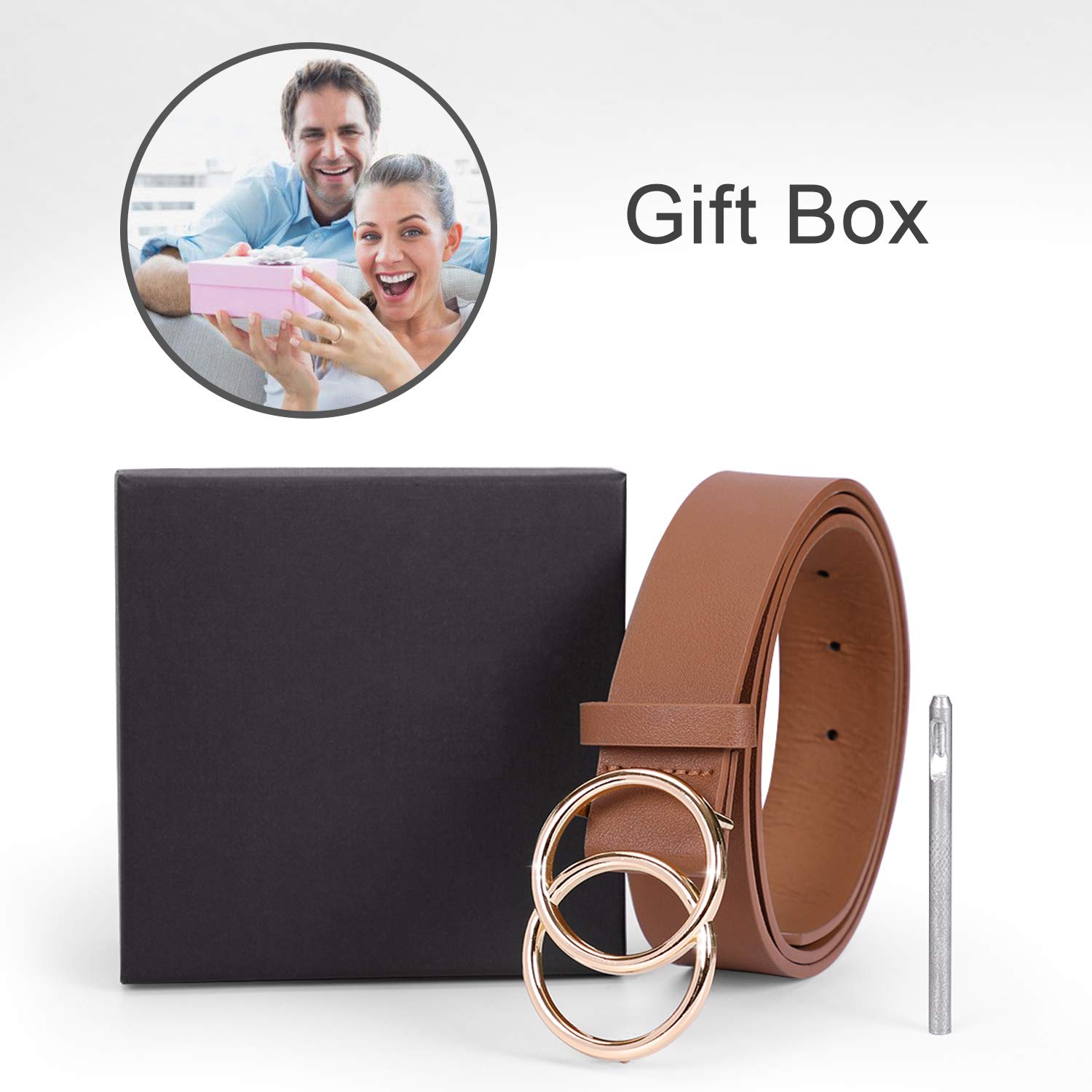 Women\'s Leather Belt for Dress Jeans Fashion Soft Leather with Double O-Ring Buckle