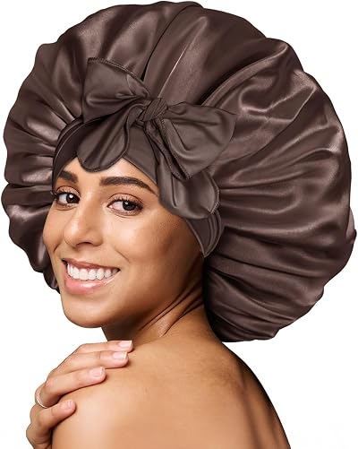 BONNET QUEEN Silk Bonnet for Sleeping Curly Hair Adjustable Chocolate Medium