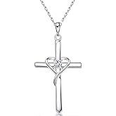 AmorAime 925 Sterling Silver Cross Necklace for Women Men 14K Gold Plated 5A CZ Birthstone Necklaces for Holiday