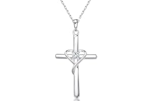 AmorAime 925 Sterling Silver Cross Necklace for Women Men 14K Gold Plated 5A CZ Birthstone Necklaces for Holiday