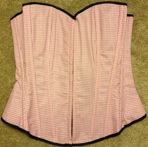 Checked Baby Pink White Corset Size "S" Overbust Basque "Free Matching Tutu" Hook & Eye Halloween Christmas Free Shipping USA