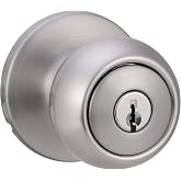 Amazon Basics Exterior Door Knob With Lock, Coastal, Easy to Install, 2 Keys, Satin Nickel
