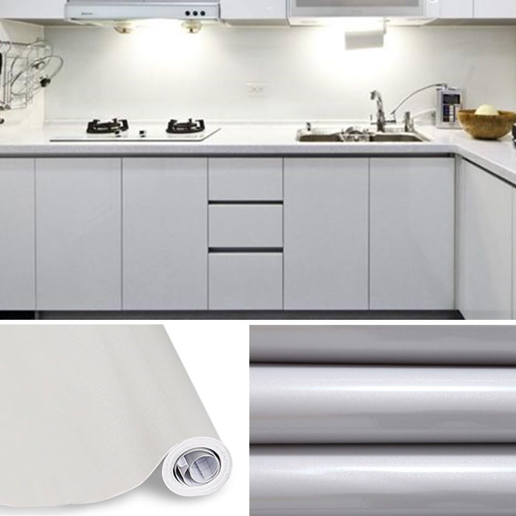 KINLO® Folie Küche Grau Folie Möbel 500x61cm TOP Qualität Dekofolie mit Linie Küchenschrankfolie