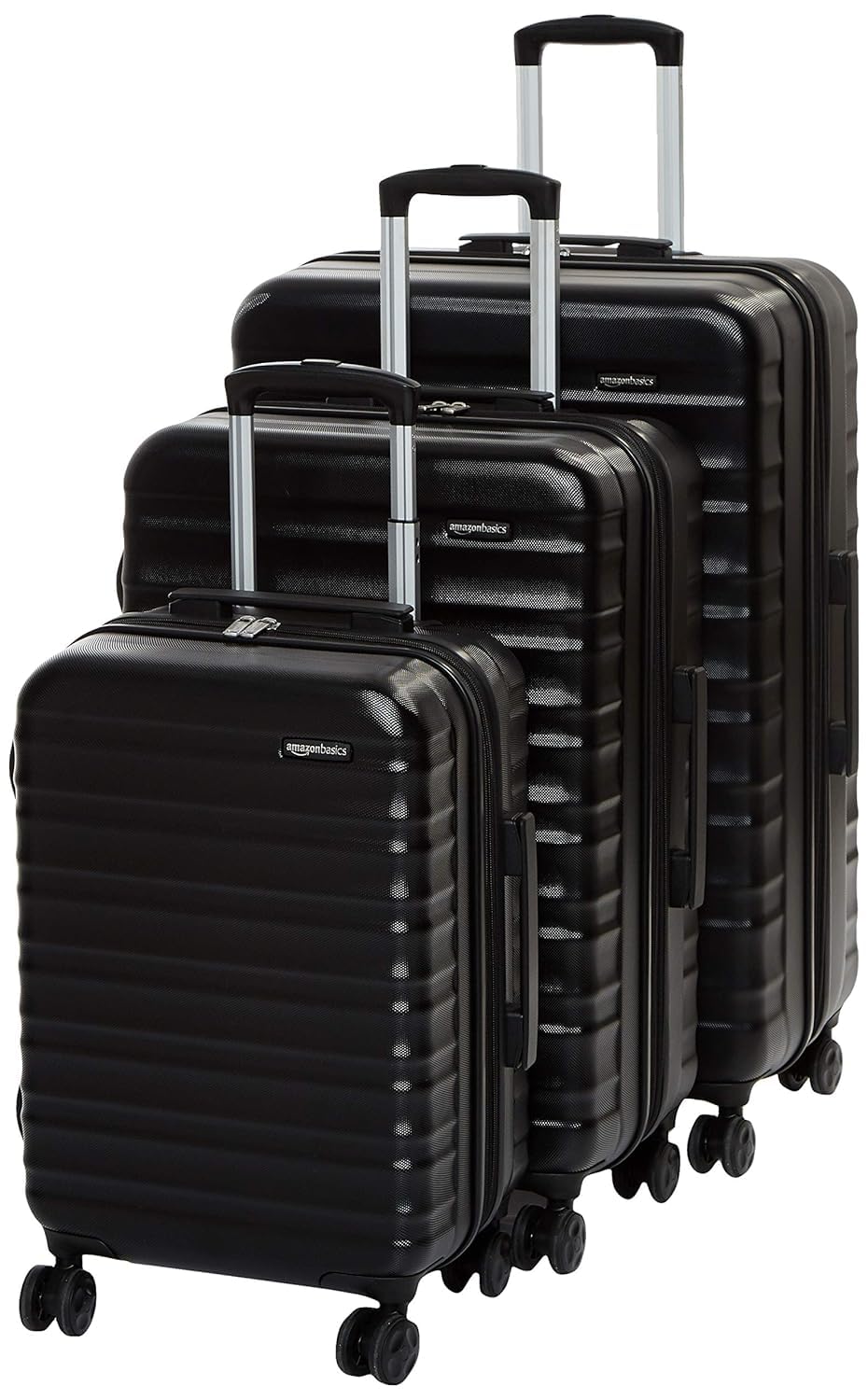 Amazon Basics Hardside Expandable Luggage Set (Small + Medium + Large) - ABS Travel Luggage with 4 Double Spinner Wheels - Scratch Resistant and Lightweight Construction - Black