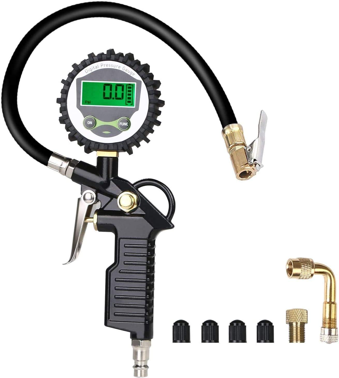 URAQT Tyre Pressure Gauge, Digital Tyre Inflator with Pressure Gauge 200 PSI Digital LCD Display, Valve Air Chuck and 90 Degree Valve Extender for Heavy Duty Car Motorcycle Bicycle