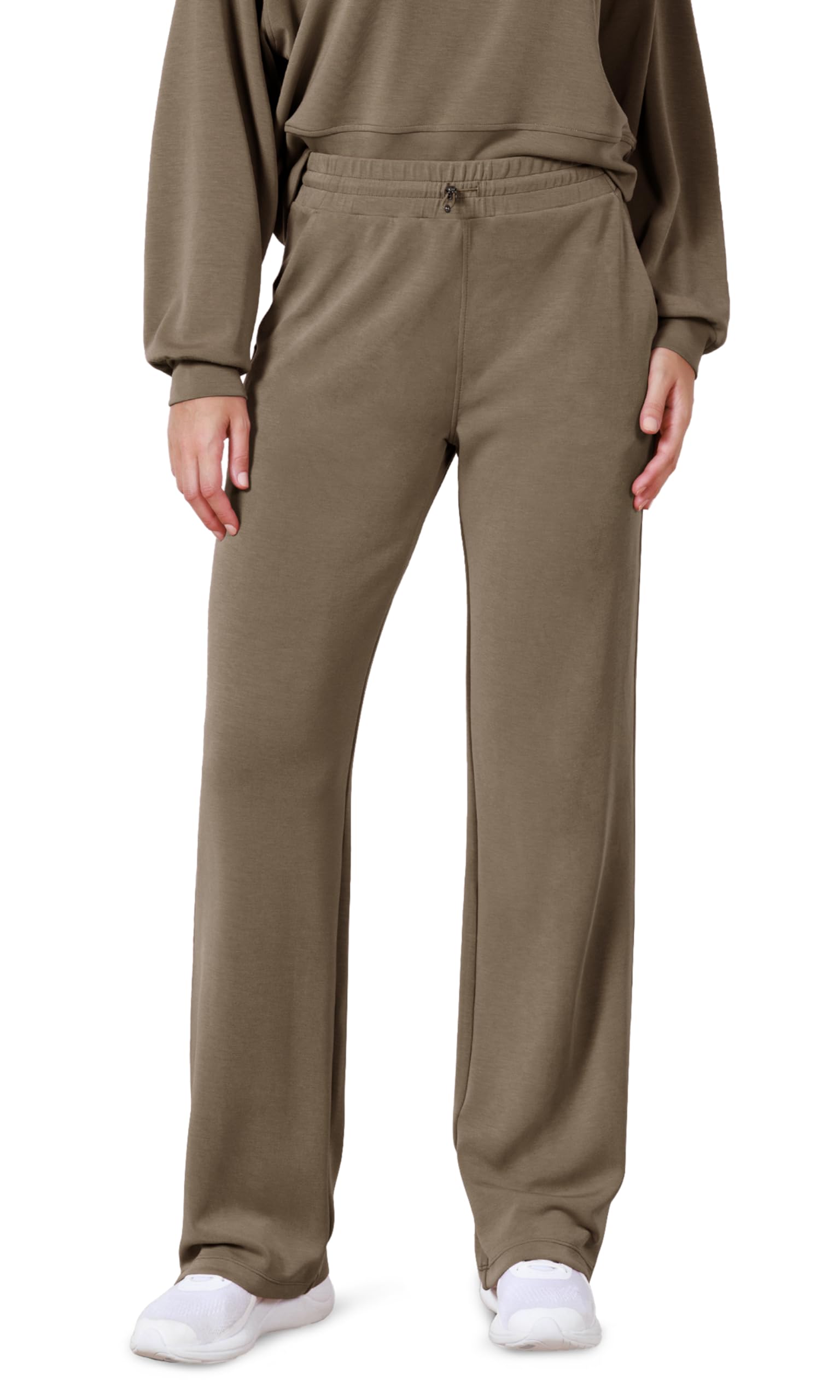 Photo 1 of ****bottoms only**** ODODOS Women's Modal Soft Wide Leg Pants with Pockets Adjustable Shockcord High Waist Casual Lounge Pants-27 Inseam, Espresso, Large