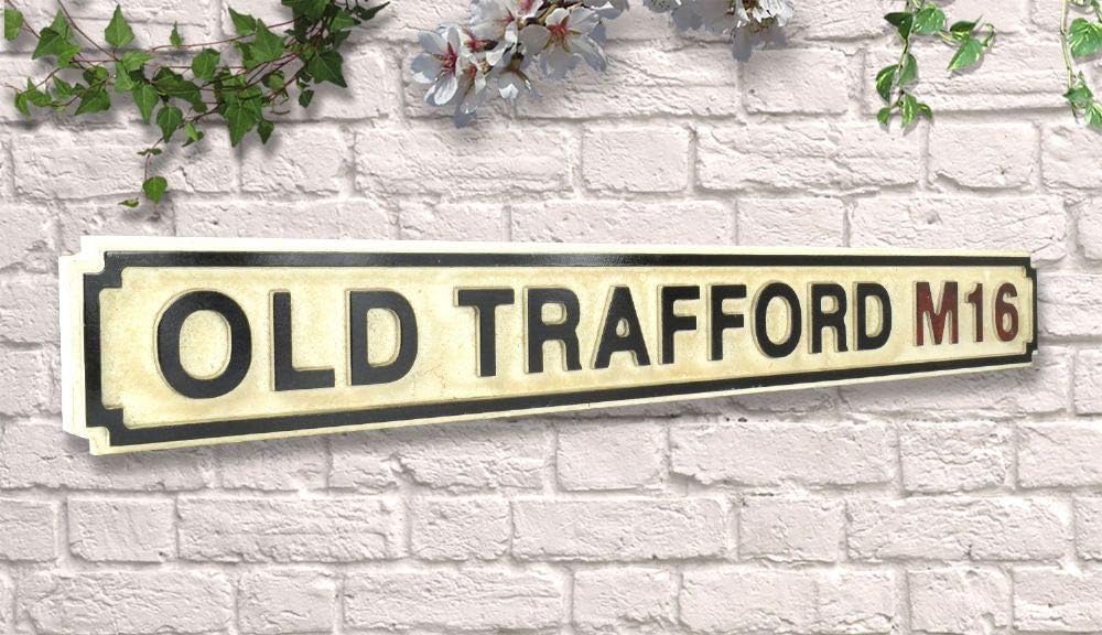 Weird Or Wonderful OLD TRAFFORD Retro Vintage 80cm Road Street Sign Black & White - Manchester United MUFC Red Devils Supporter Football Soccer Club Gift Pub Shed Man Cave Hanging Mount Decoration