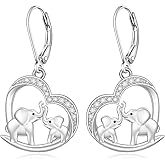 Elephant Earrings for Women Sterling Silver Elephant Earrings Dangle Heart Jewelry Mothers Valentines Day Gifts