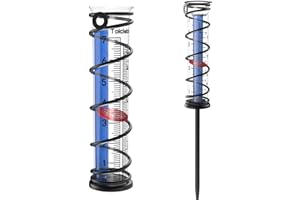 Toiclebor Rain Gauge Outdoor,Freeze Proof Plastic Tube with Black Spiral Stand,with Red Float,Wall Mount or Ground Install,Dual Scale,Model RM-BS7-002