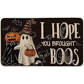 Artoid Mode Black Ghost Pumpkins Cat Halloween Doormat, I Hope You Brought Boos Spider Web Home Decor Low-Profile Switch Rug Door Mat Floor Mat for Indoor Outdoor 17x29 Inch