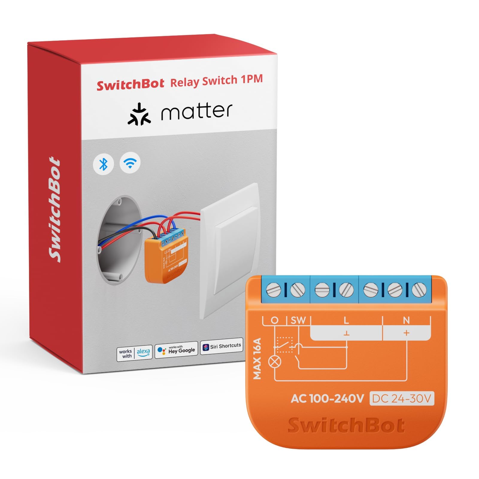 Photo 1 of SwitchBot Smart Relay Switch 1PM, Power Metering Smart Relay Module with Built-in Bluetooth Repeater, Wi-Fi&Bluetooth Switch Works with Alexa/Apple Home/Google Home/Matter Hub Required, 2.4GHz