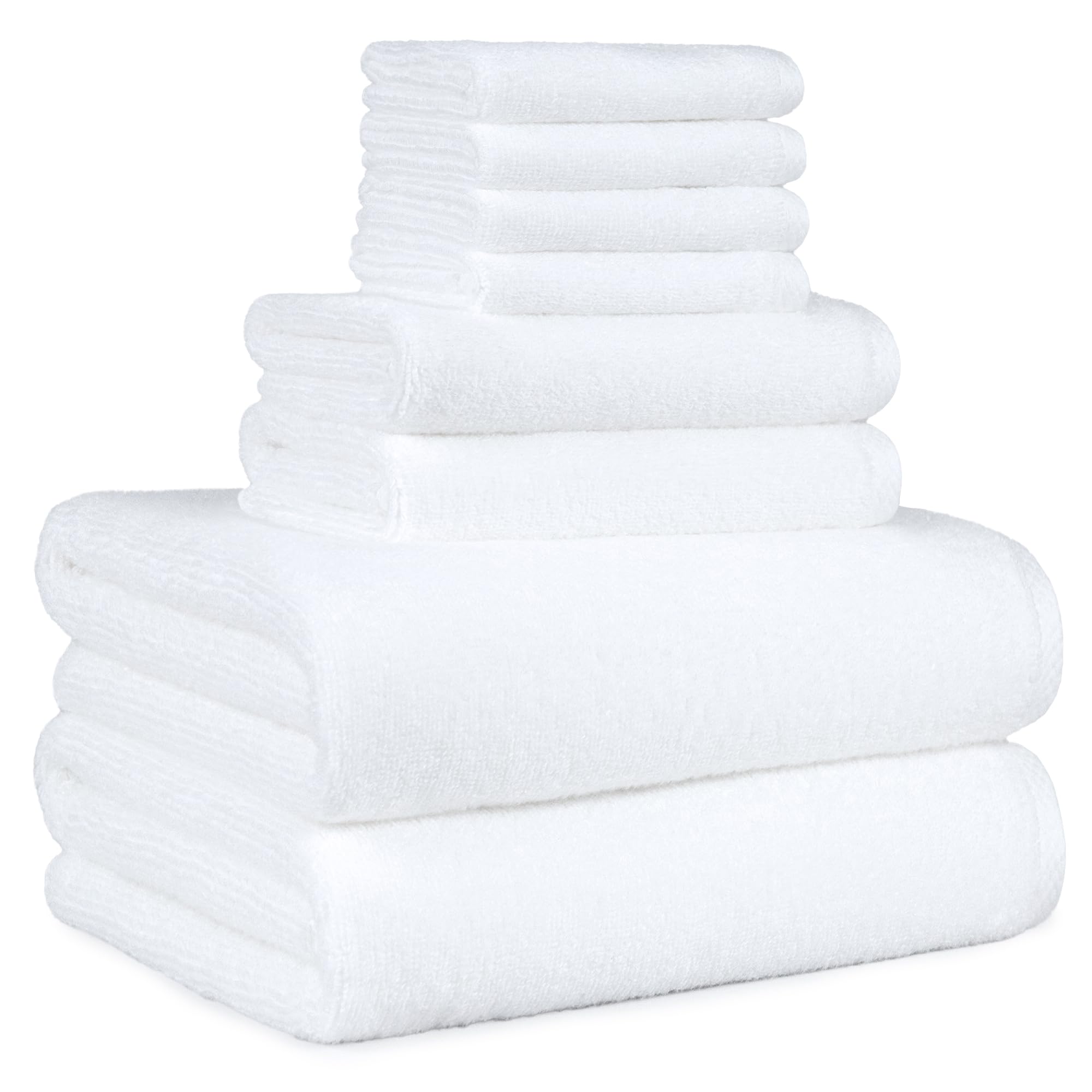 Photo 1 of Amazon Basics 100% Cotton Soft Quick-Dry Bath Towel Set, 8-Piece, White, 10" x 7"