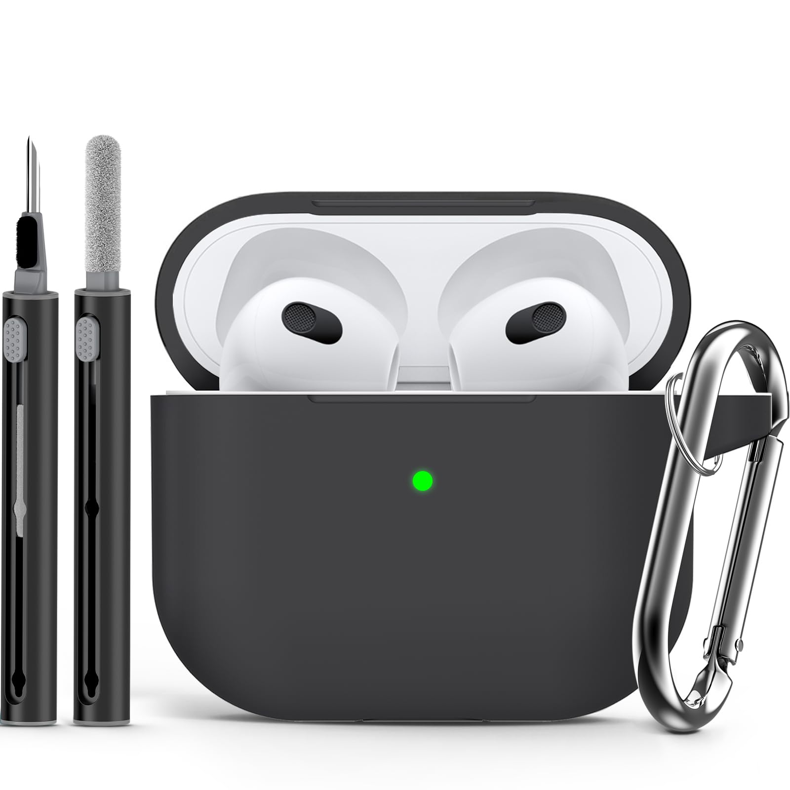 Photo 1 of Apple AirPods 3rd Gen Case Cover with Cleaner Kit, Soft Silicone Protective Case with Keychain, Shockproof for Women & Men - Black