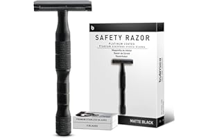 BULIMICA Safety Razor for Women and Men, Single Blade Razors for Men and Women, Reusable Metal Razors, with 10 Platinum Coated Safety Razor Blades, Face Razors for Men Shaving, Sustainable, Matte Black