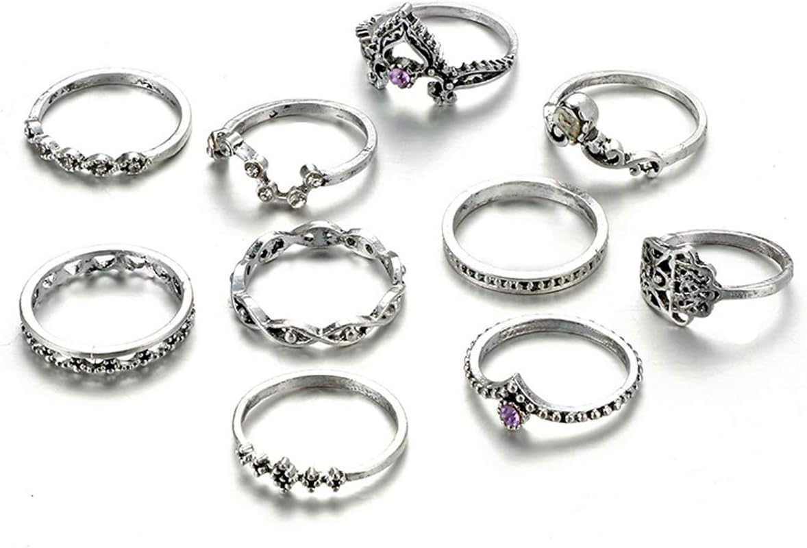 Zealmer Vintage Knuckle Ring Set Sun Moon Elephant Fatima Rhinestone Joint Knuckle Nail Midi Ring Set