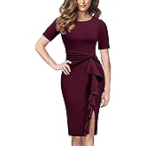 AISIZE Women's 50s Vintage Ruffle Peplum Cocktail Pencil Knee Dress
