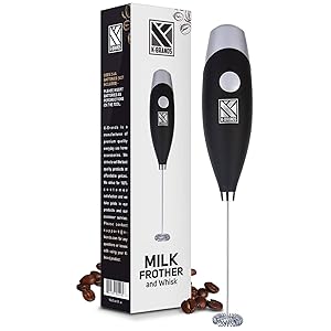 K-Brands Milk Frother - Handheld Battery Operated Electric Foam Maker For Coffee, Latte, Cappuccino, Hot Chocolate With Stainless Steel Whisk
