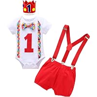 IDOPIP Baby Boys Circus Cake Smash Outfit - Clown Costume Set With Suspenders & Bowtie, 1st Birthday Photo Props