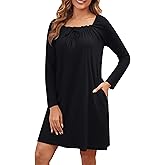 Namatime Cotton Nightgowns for Women Soft Long Sleeve House Dress Cute Ruffle Nightshirt Sleep Shirts Sleepwear with Pockets
