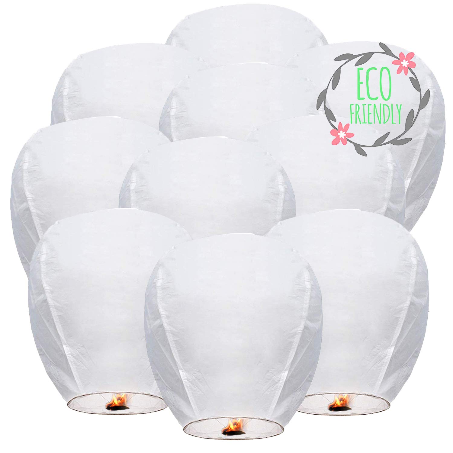 STAY GENT Set of 10 Chinese Sky Lanterns for Christmas, New Years Eve, Chinese New Year, Weddings & Parties, White