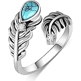 qielizhu Feather Ring 925 Sterling Silver Feather Western Rings for Women Adjustable Vintage Native American Jewelry Gifts