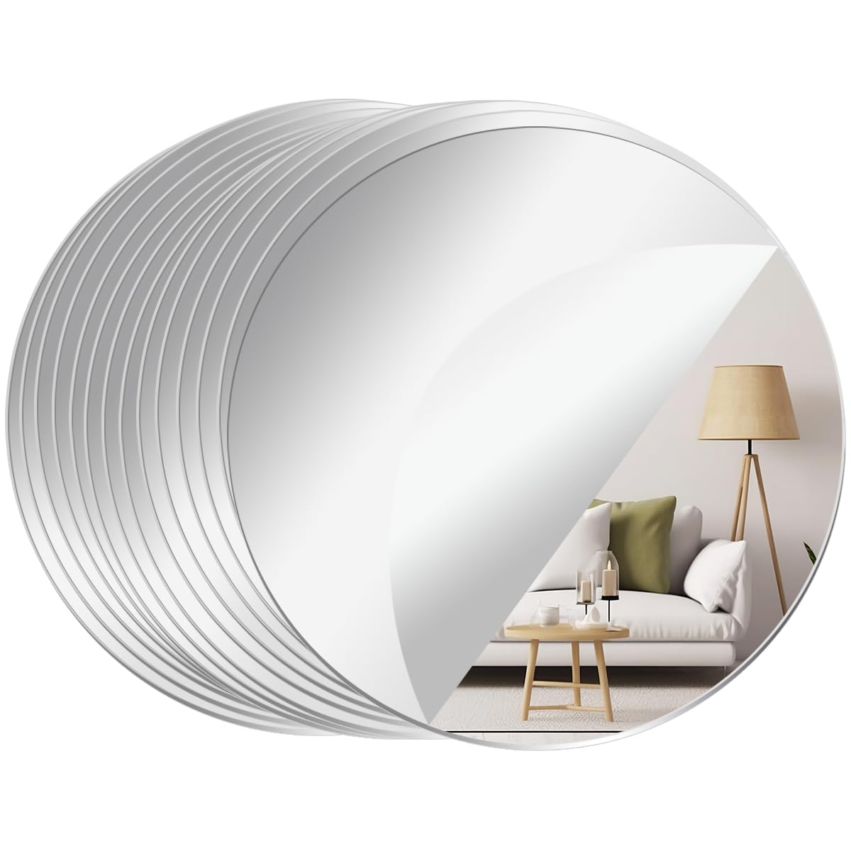 Photo 1 of 14 Pcs Acrylic Round Mirror for Tables Centerpieces, 8 inch Circle Mirror Tiles Tray for Wedding Wall Home Living Room Bedroom Decor, Small for Crafts (8in/20cm)