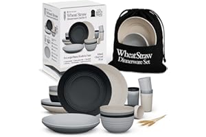 Fern & Soul Wheat Straw Dinnerware Sets, Dishes Set for 8, 24 pcs. Unbreakable Kitchen Plates Bowls Set, Plastic Dinnerware, 