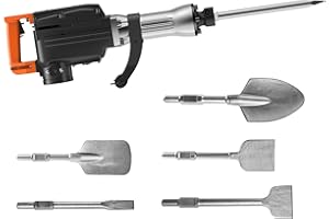 Uargd 2200W Electric Demolition Jack Hammer, Heavy-Duty Concrete Breaker with 1350 BPM, Includes 6 Chisel Bits and Carrying C