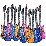 Kicko Rock Guitar Inflatable 24 Inch for the Rock Star - 12 Pack Assorted Colors Red, Sky Blue, Purple, and Pink, Party Decoration, Festivals, Concerts, Plastic, Waterproof, Easy to use and Store